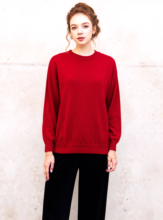 Red Round Neck Diamond Design Jumper