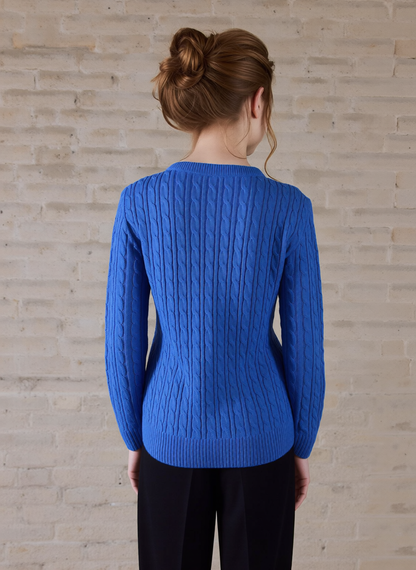 Blue Round Neck Cable Knit Jumper