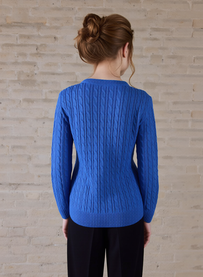 Blue Round Neck Cable Knit Jumper