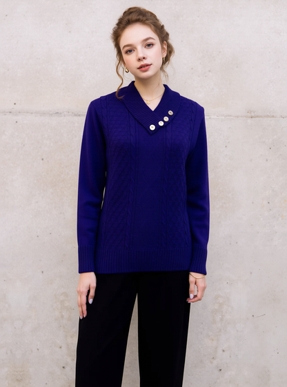 Purple Four Button Cable Knit Jumper