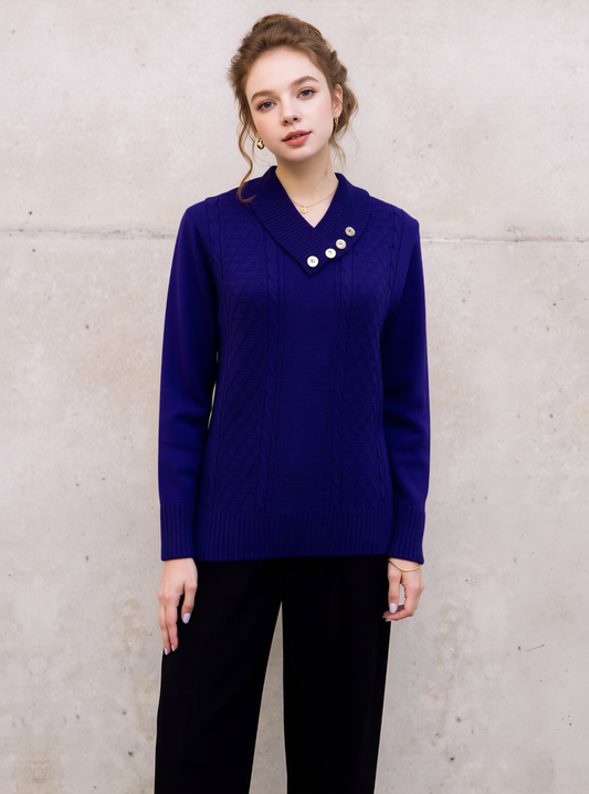 Purple Four Button Cable Knit Jumper