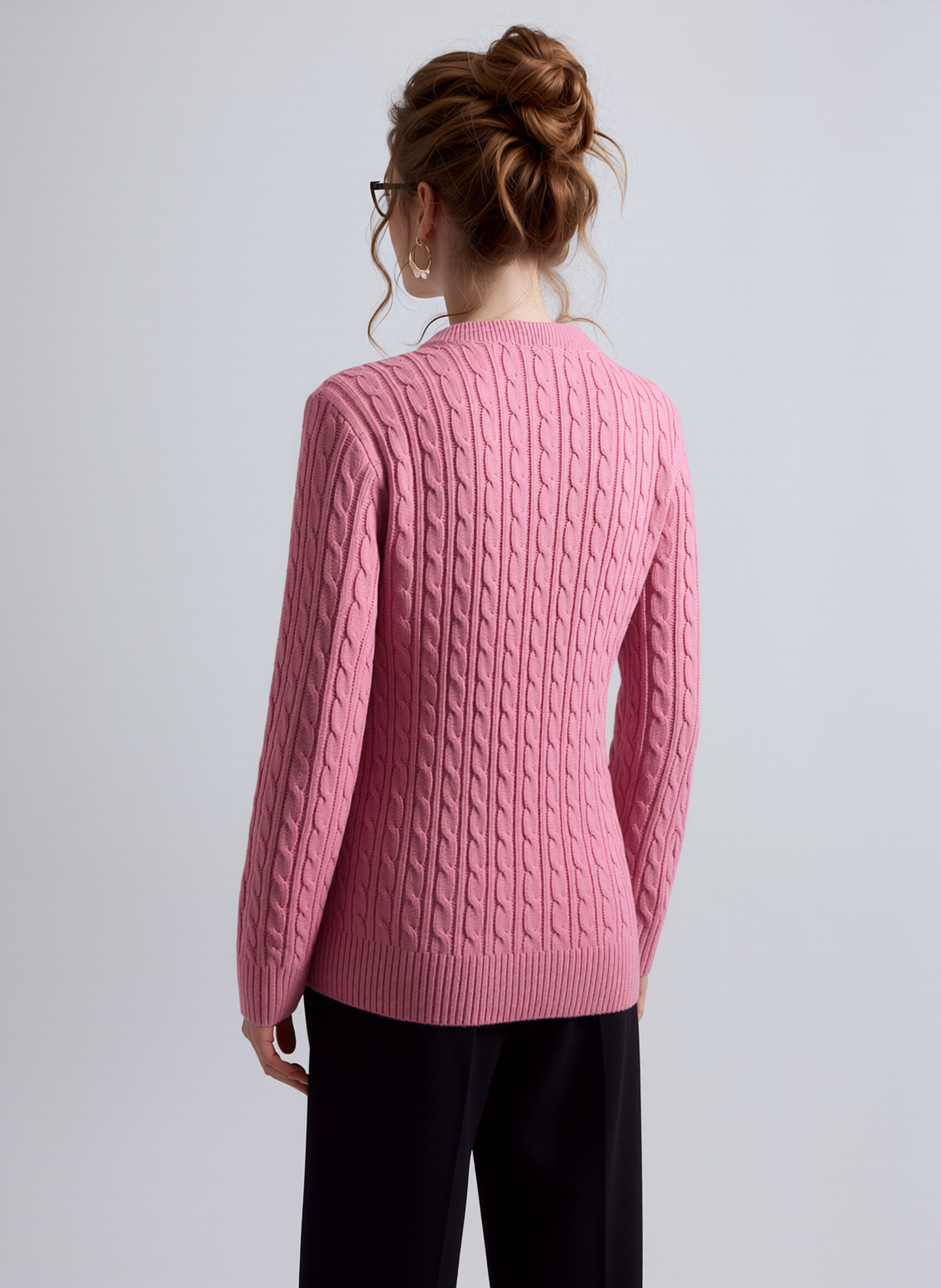Pink Round Neck Cable Knit Jumper