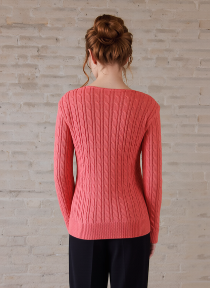 Coral V-Neck Cable Knit Jumper