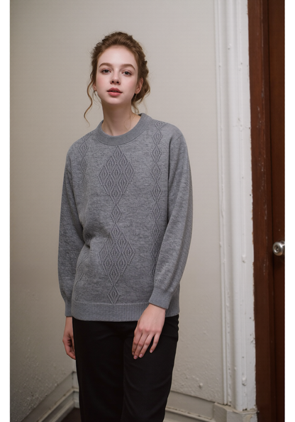 Grey Round Neck Diamond Design Jumper