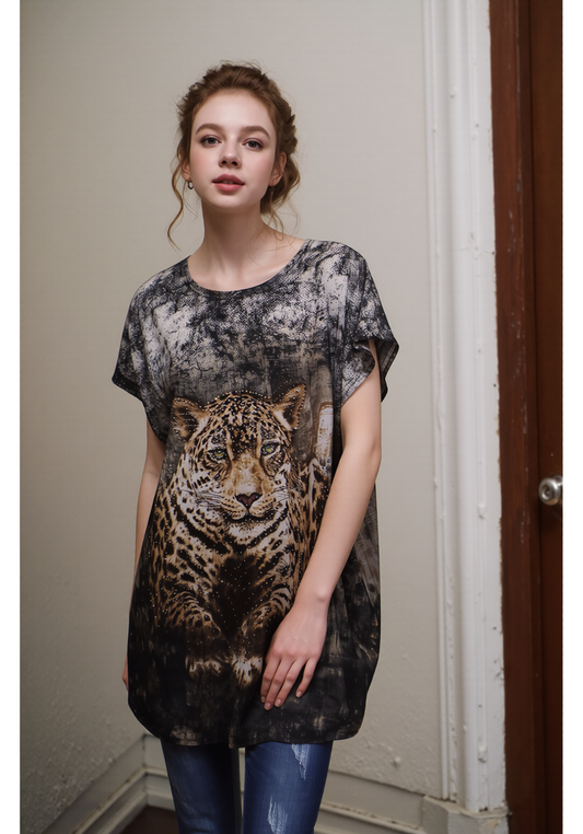 Black Contrast Tiger Glitter Top