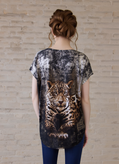 Black Contrast Tiger Glitter Top