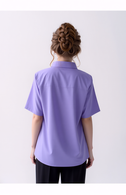 Lavender Collar Button Up Short Sleeve Blouse Top