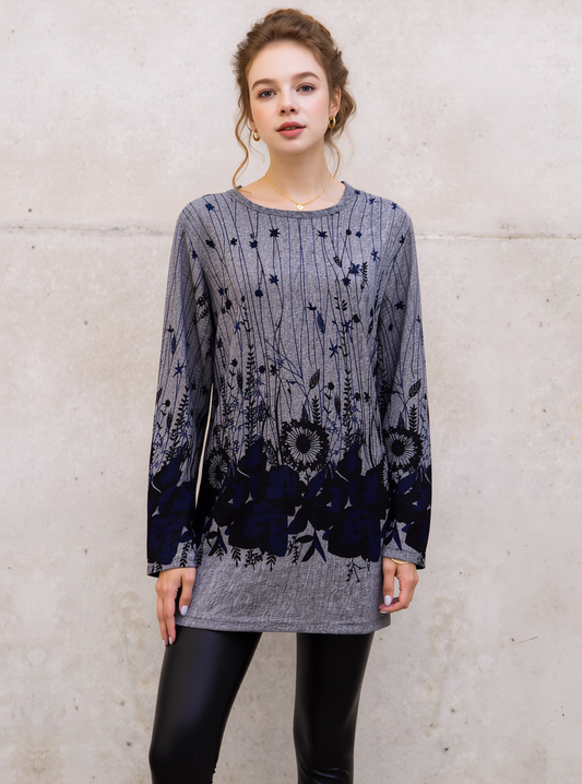 Navy Floral Pattern Soft Touch Top