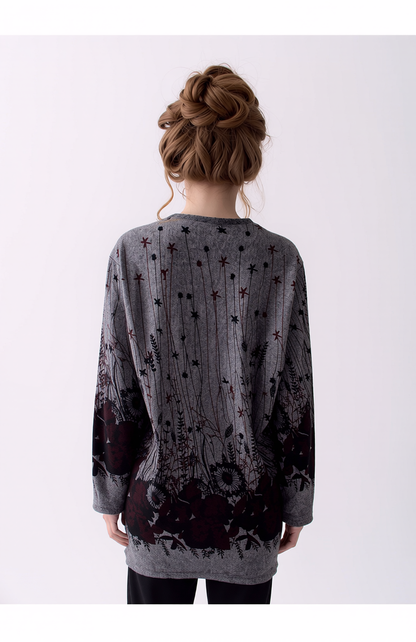 Wine Floral Pattern Soft Touch Top