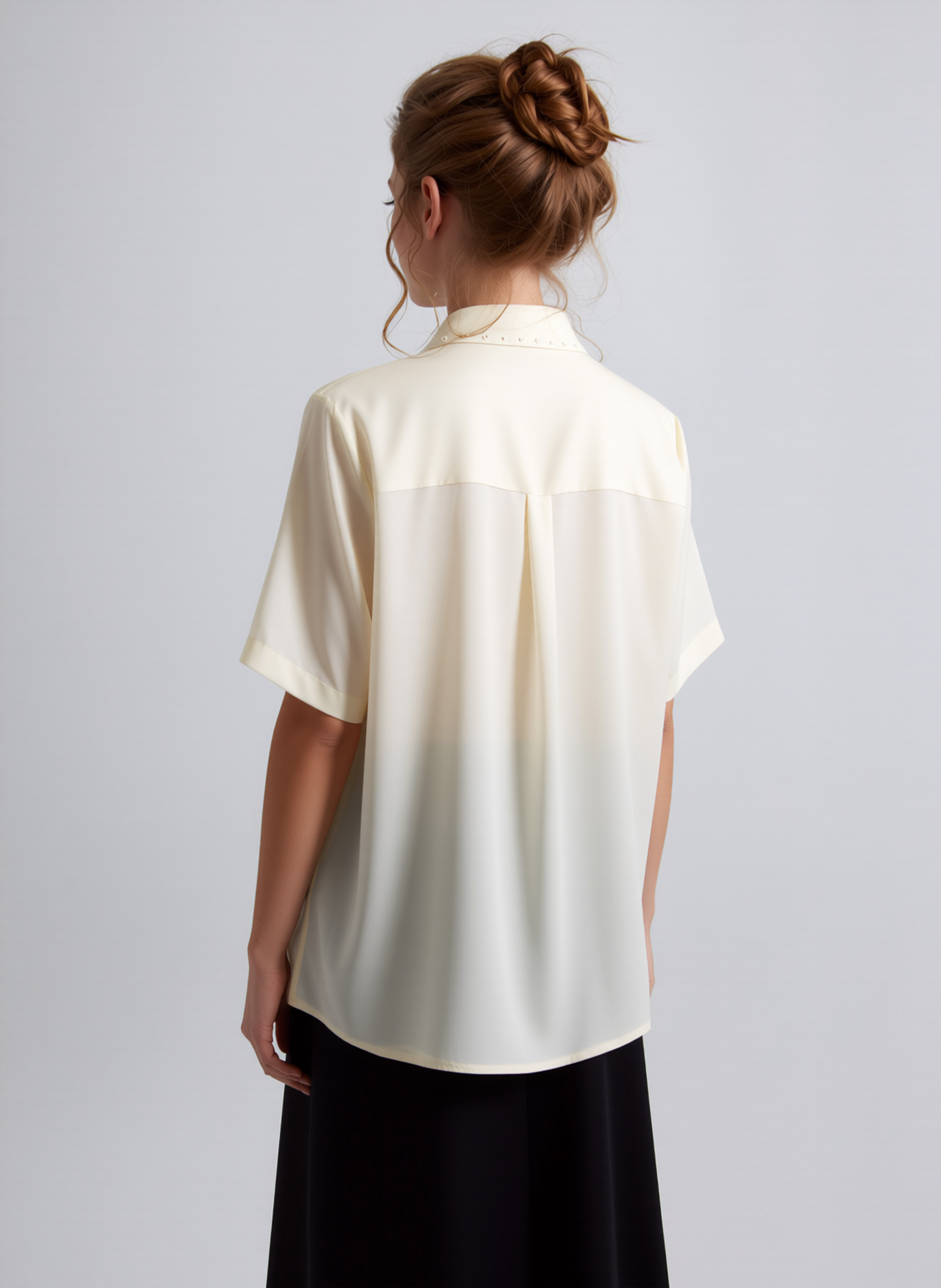 Cream Collar Button Up Short Sleeve Blouse Top