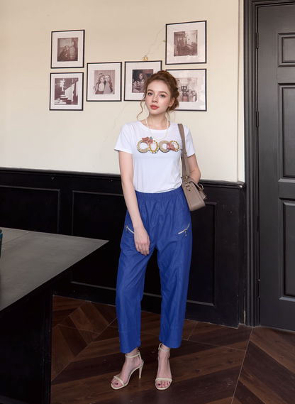 Blue Denim Cropped Cotton Trouser