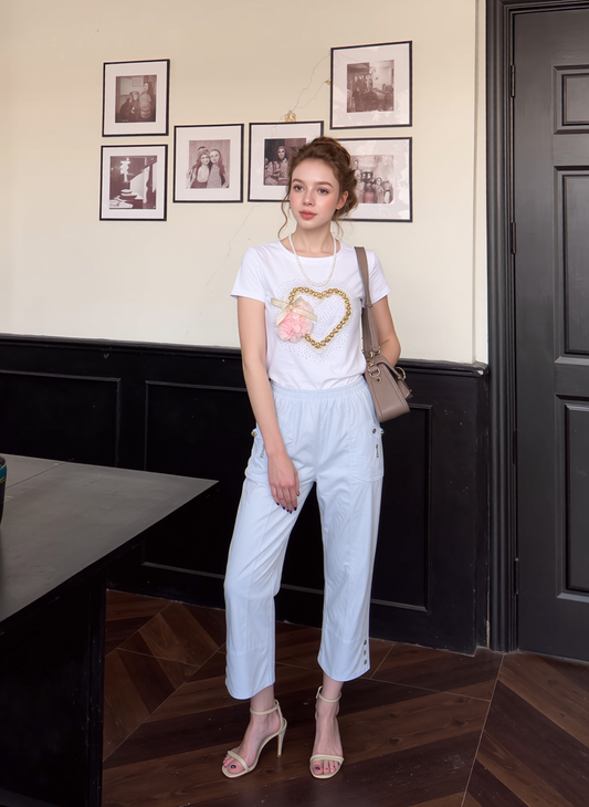 White Cropped Cotton Trouser