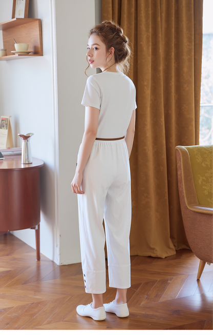 White Cropped Cotton Trouser
