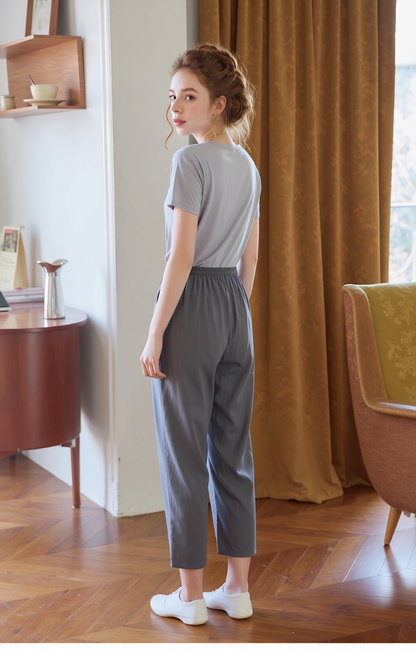 Grey Cropped Cotton Trouser