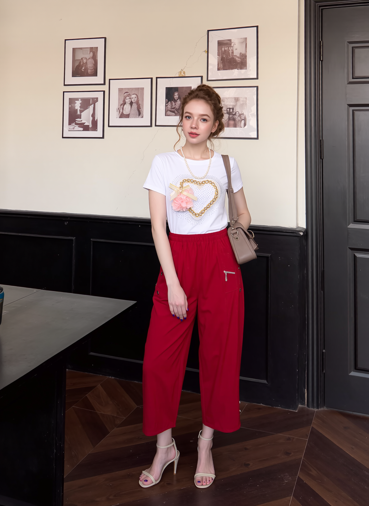 Red Cropped Cotton Trouser