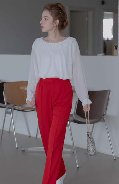 Red Elasticated Waist Pocket Trouser