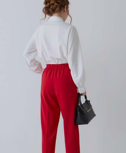 Red Elasticated Waist Pocket Trouser
