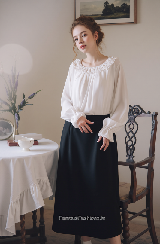 Black Elasticated Straight Skirt