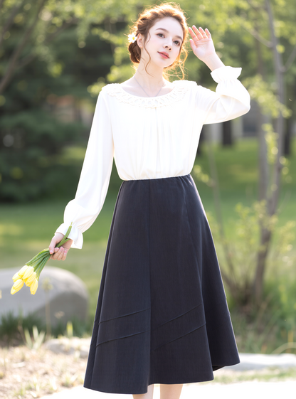 Grey Lined Elasticated A-Line Skirt