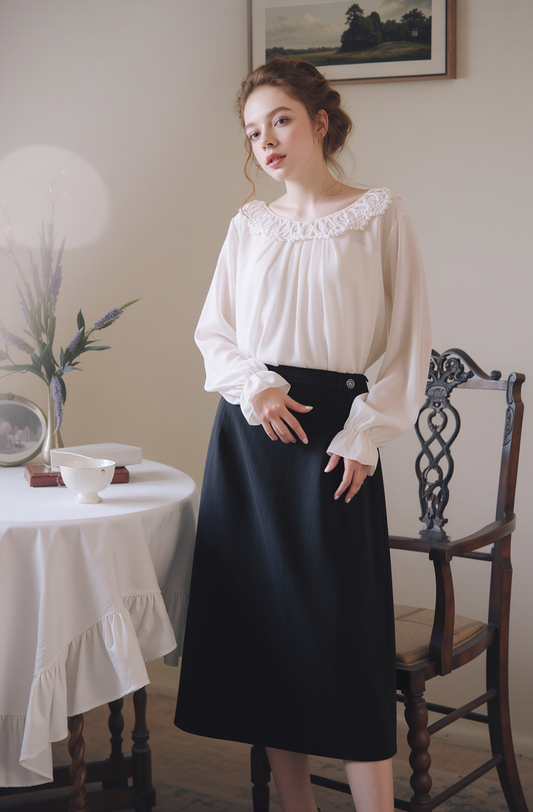 Grey Elasticated Straight Skirt