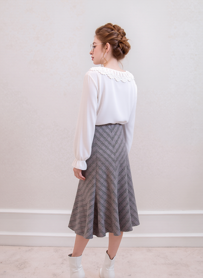 Pink Elasticated Lined A-Line Diamond Checked Skirt