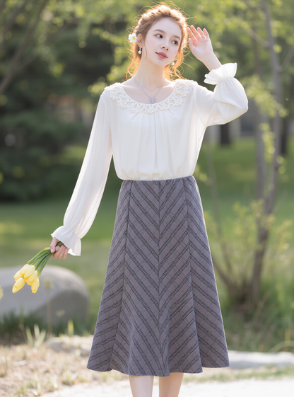 Pink Elasticated Lined A-Line Diamond Checked Skirt