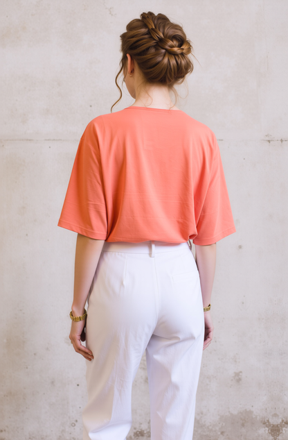 Women's Stylish Coral Short Sleeve Crew Neck T-Shirt - Comfortable & Versatile Summer Tee