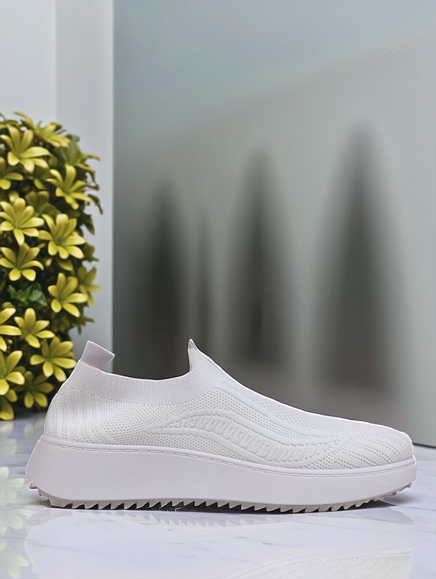 White Comfortable Slip On Knit Trainers