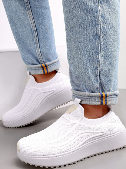 White Comfortable Slip On Knit Trainers