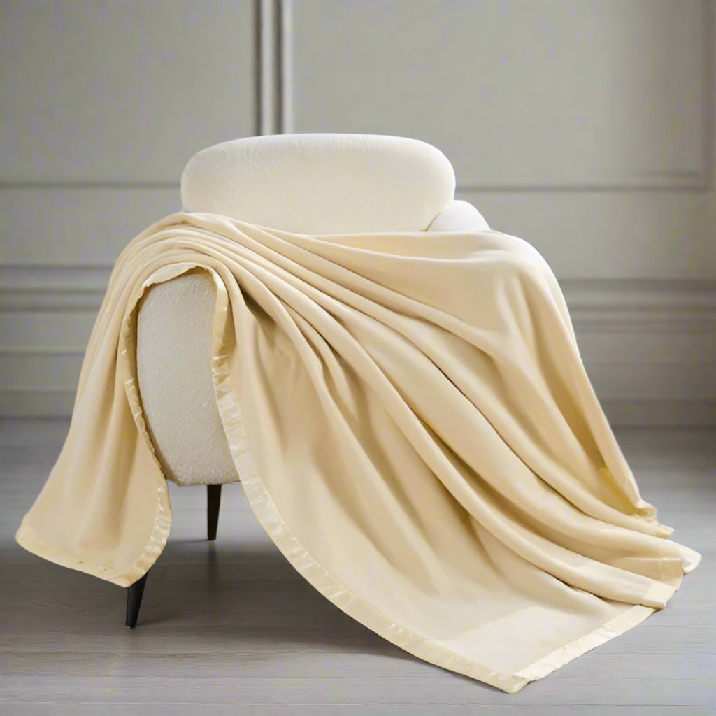 Beige Satin Fleece Single Throw