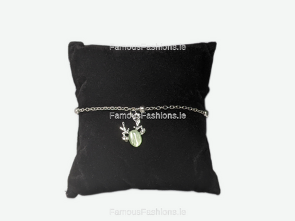 Silver Green Design Charm Link Bracelet