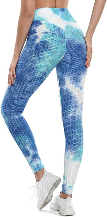 Blue Tie Dye Texture Detail Yoga Active Legging