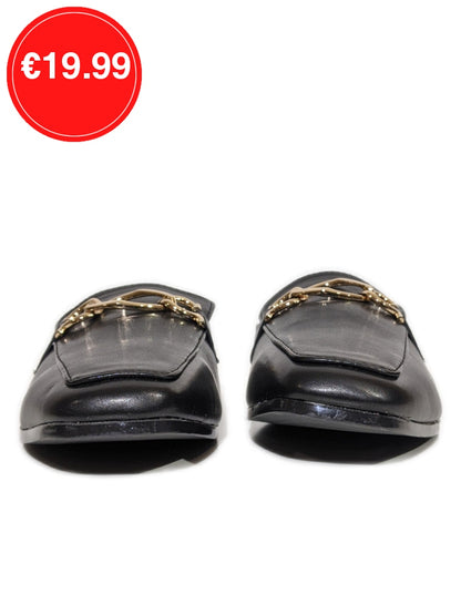 Black Gold Buckle Flat Mules