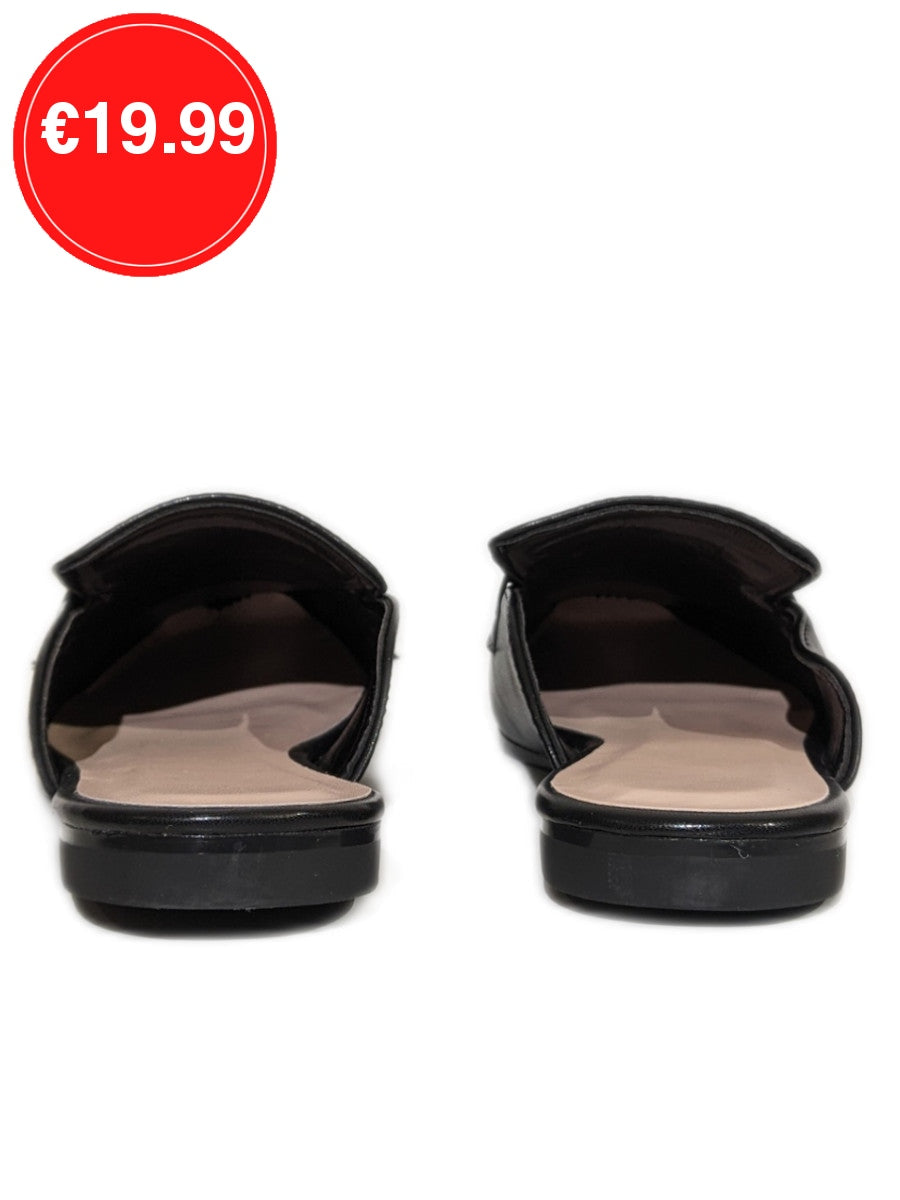 Black Gold Buckle Flat Mules