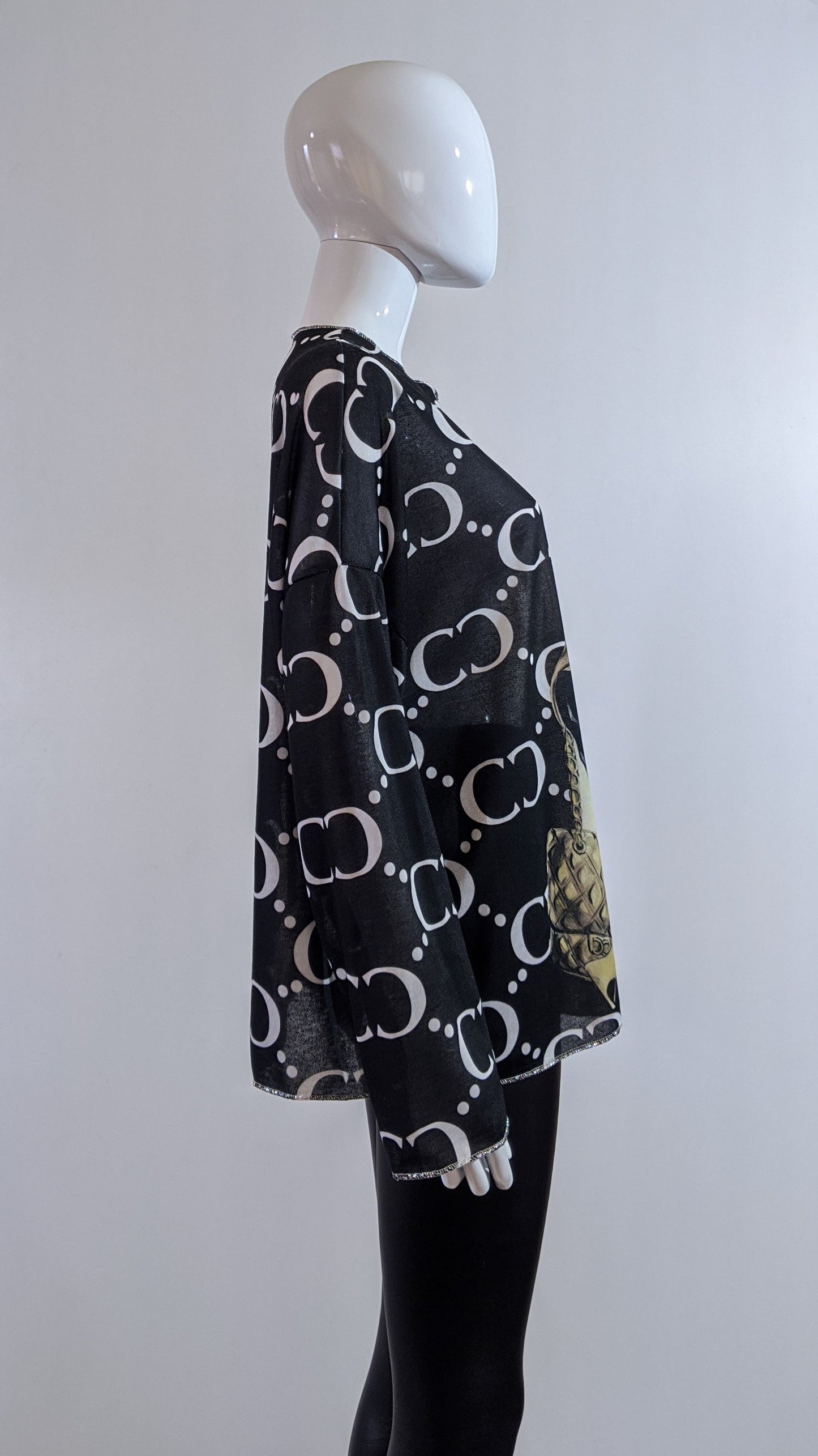 Black Letter Printed Tunic Top