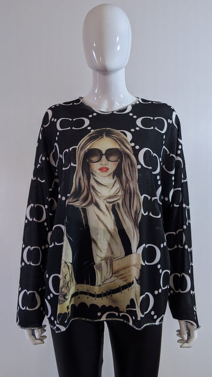 Black Letter Printed Tunic Top