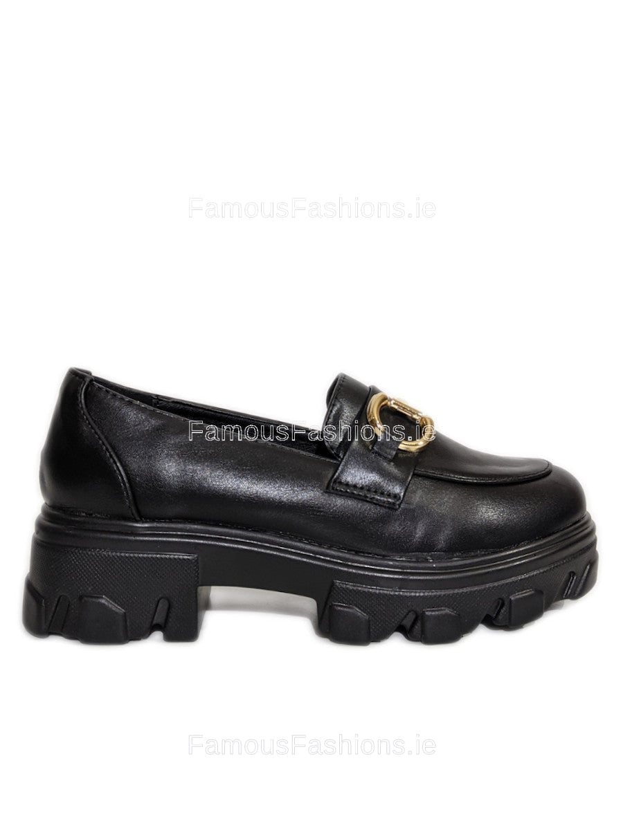 Black Lightweight Gold Bar Chunky Loafer 