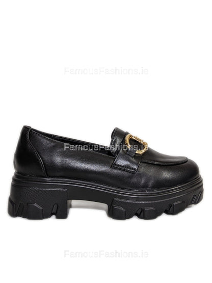 Black Lightweight Gold Bar Chunky Loafer 