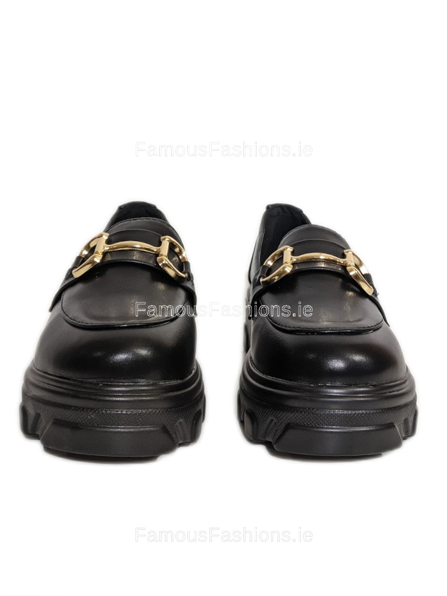 Black Lightweight Gold Bar Chunky Loafer 