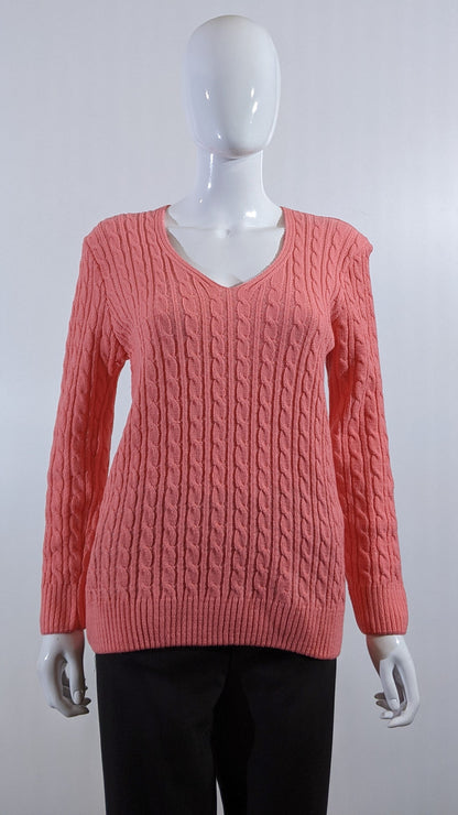 Coral V-Neck Cable Knit Jumper