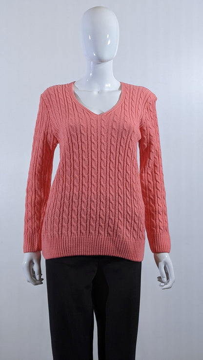 Coral V-Neck Cable Knit Jumper