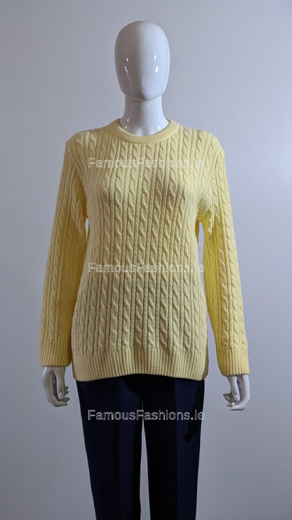 Yellow Round Neck Cable Knit Jumper