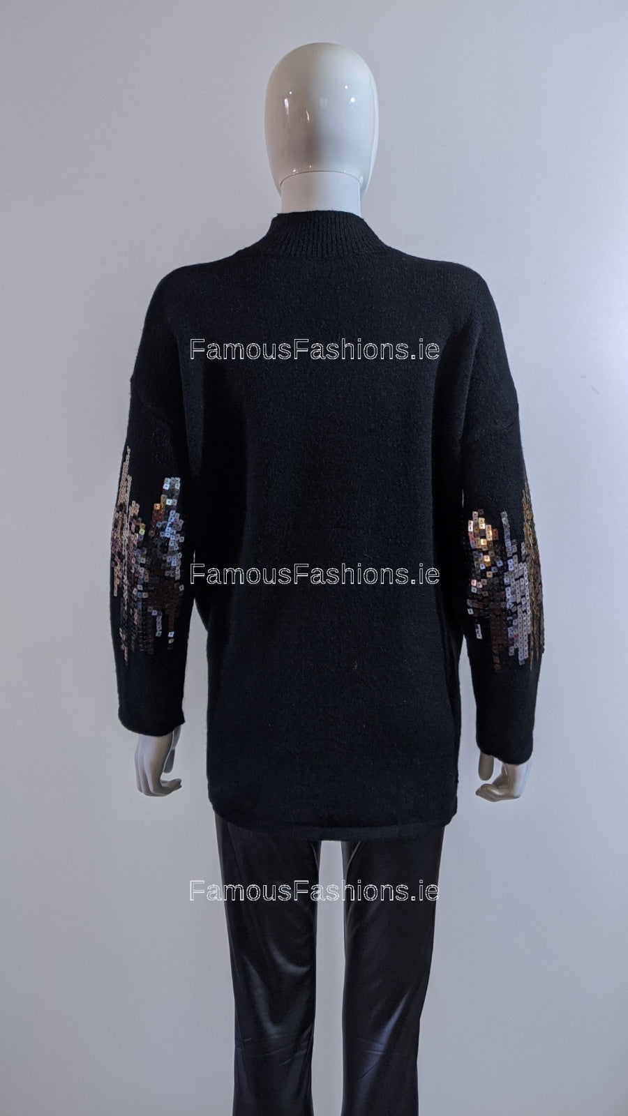 Black Oversized Sequin High Neck Jumper