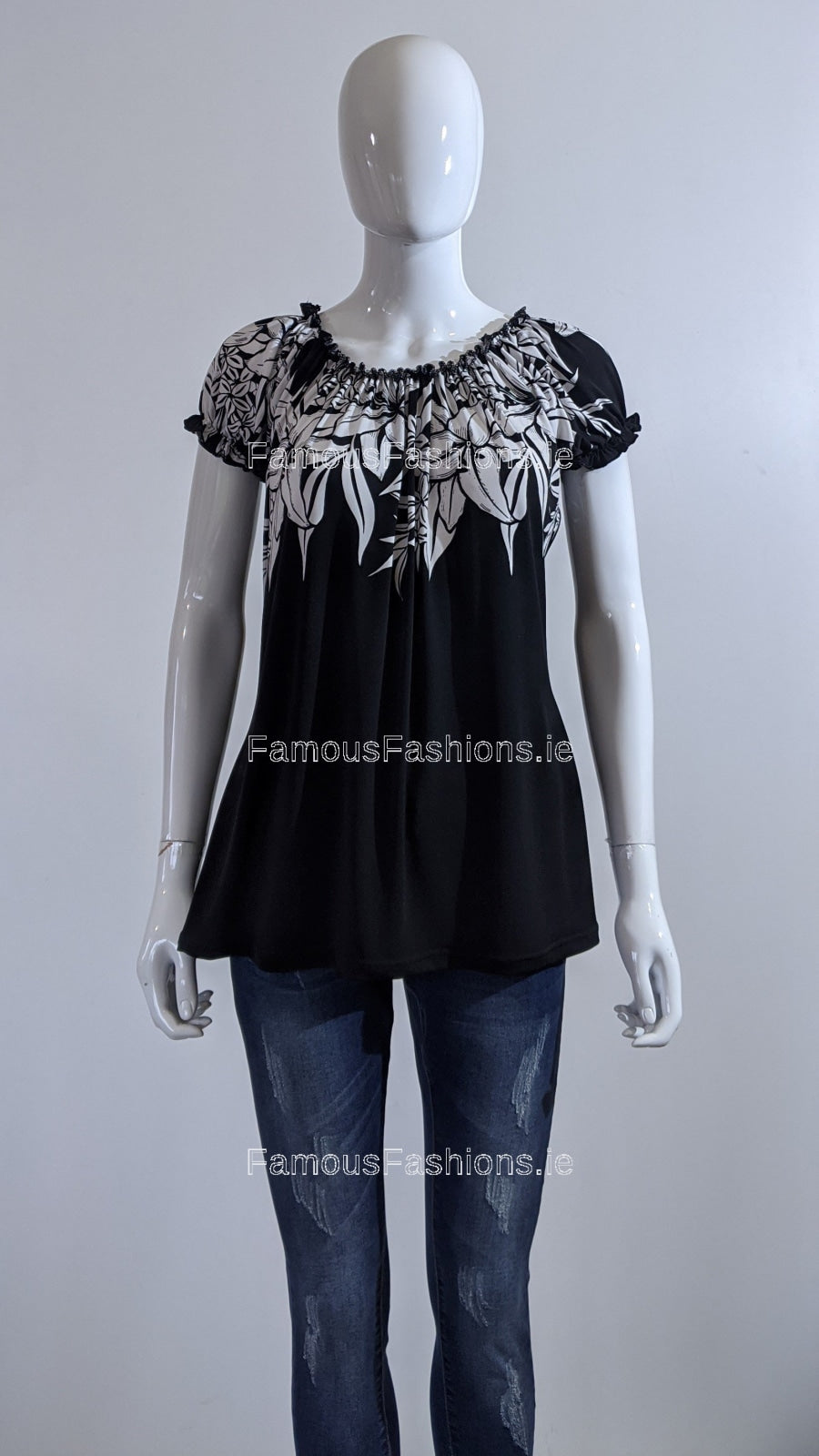 Black Floral Pattern Top