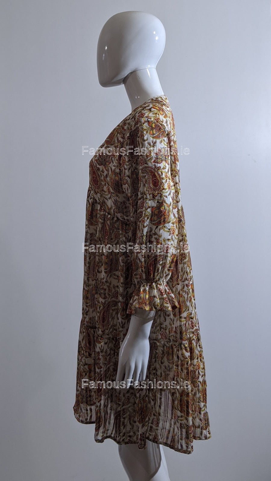 White Paisley Design Smock Dress