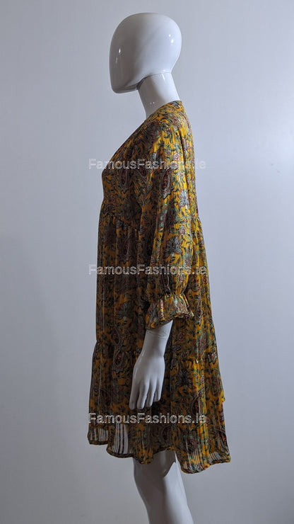 Mustard Paisley Design Smock Dress