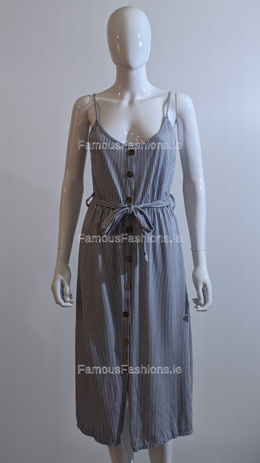 Blue Pinstripe Button Front Dress