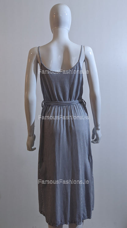 Blue Pinstripe Button Front Dress