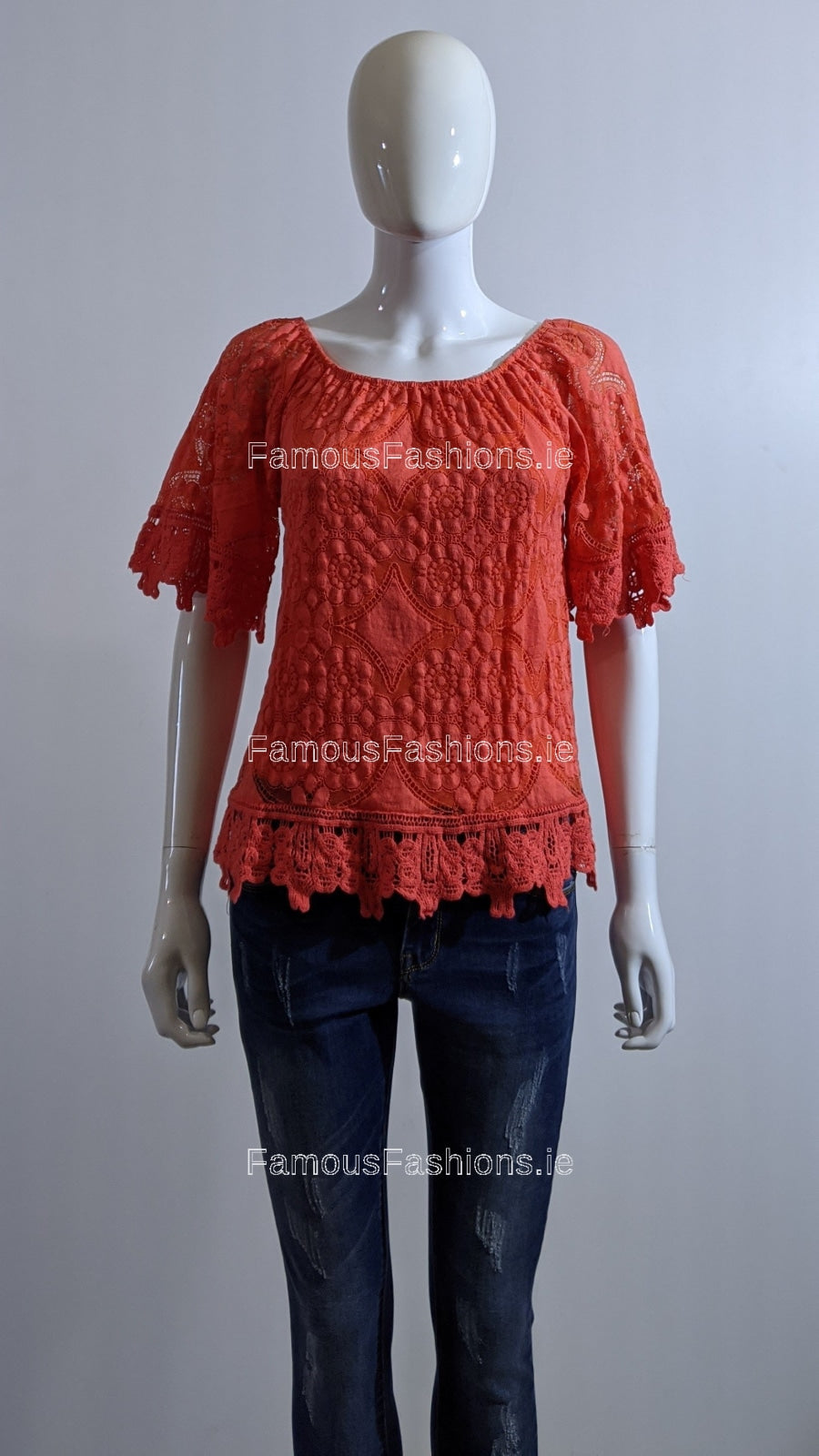Coral Lace Detail Top