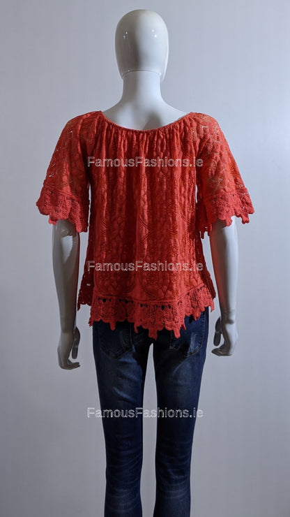 Coral Lace Detail Top